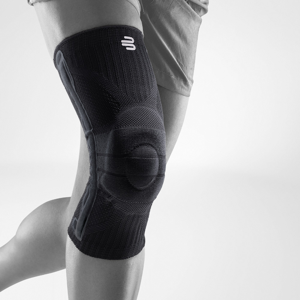 Blue and green knee brace for joint support and injury prevention