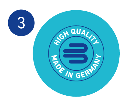 Graphic icon illustrating that Bauerfeind's high-quality products are made in Germany.