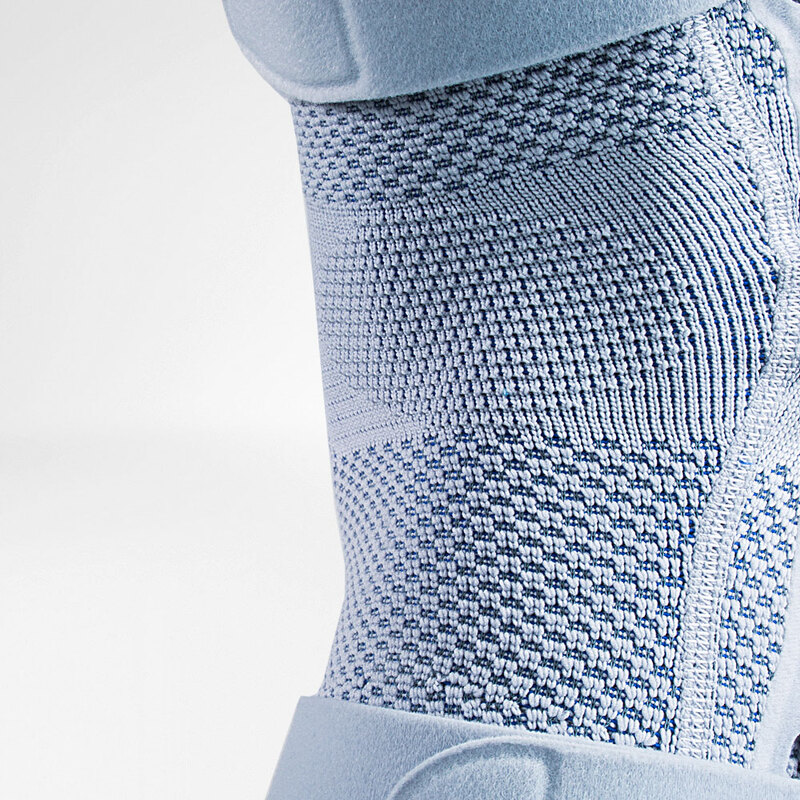 Close-up image showing the back of Bauerfeind's GenuTrain S hinged knee brace.