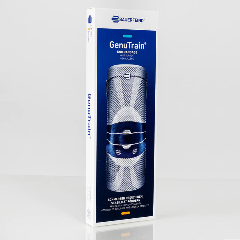 Image of the product packaging for Bauerfeind's GenuTrain knee brace.