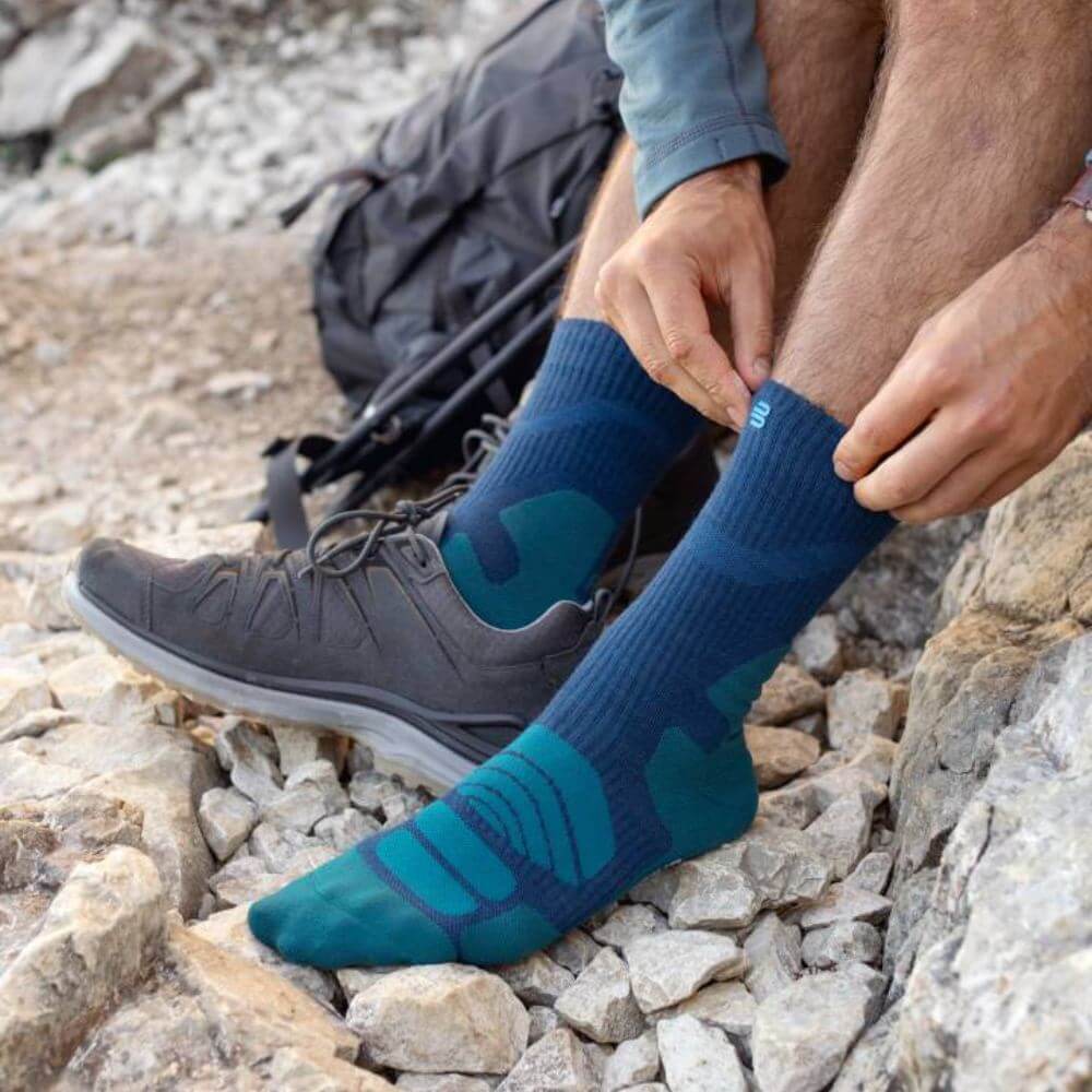 Image of Outdoor Merino Midcut Socks Sky Blue Heel Detail