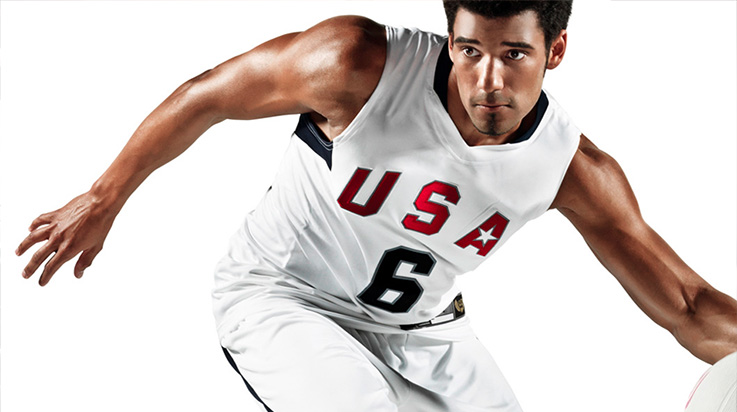 Basketball player wearing a Team USA jersey.