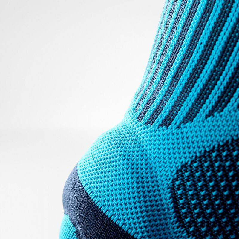 Close-up of blue and teal knitted compression knit