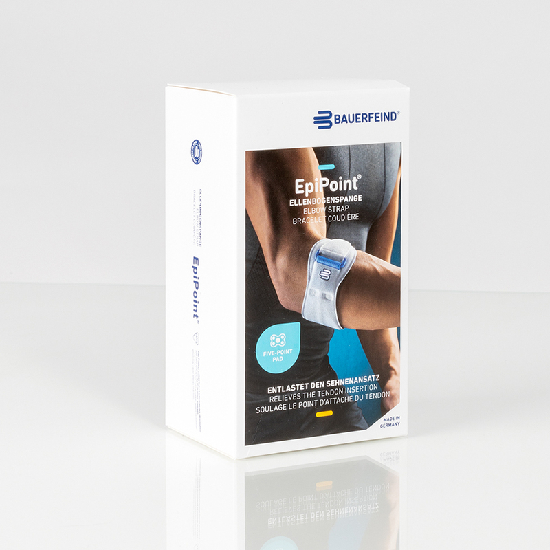 Image of the product packaging used for Bauerfeind's EpiPoint elbow strap.