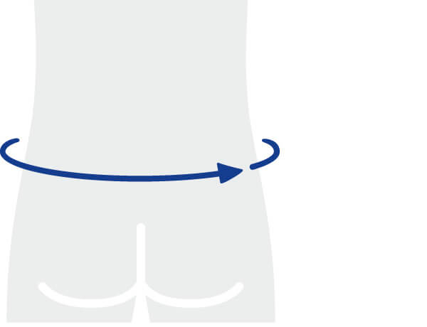 Illustration showing directional arrow around waistline indicating measurement method