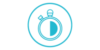 Blue minimalist stopwatch icon on a clear background