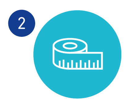 Graphic icon of a measuring tape to illustrate Bauerfeind's perfect fit measuring system.